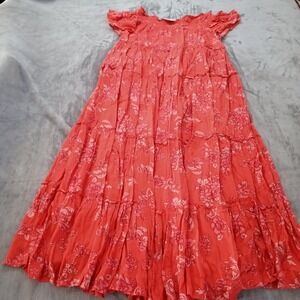 Free People Barclay Dress Maxi Off The Shoulder Floral Ruffle Orange Red Size XS